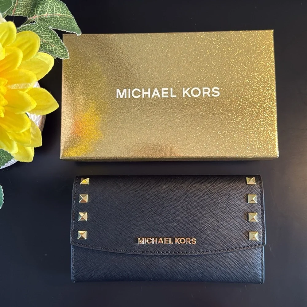 Michael Kors Karla Black Wallet with Gold Studs